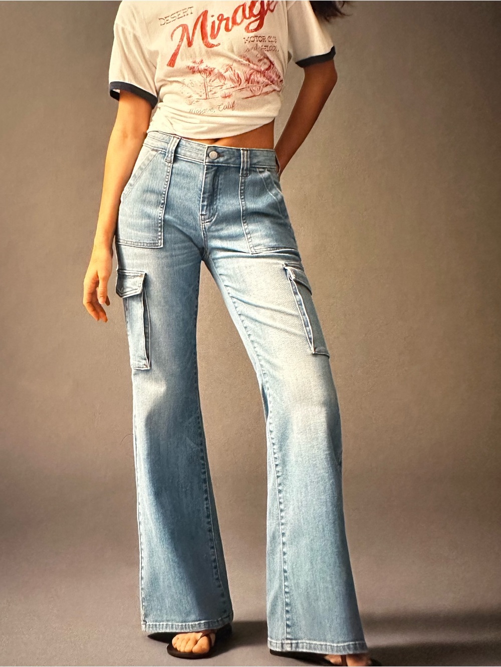 New with Tag! Anthropologie Pilcro Light Blue High-Rise Wide-Leg Cargo Jeans sz